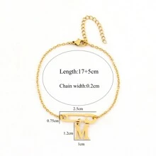 1pc Simple Gold Color Initial Pin Stainless Steel Chain Bracelets For Women
