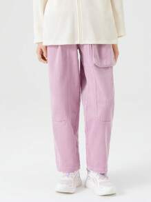 Balabala Girls' Corduroy Pants 2024 Autumn Color Block - Pink - View 1