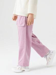 Balabala Girls' Corduroy Pants 2024 Autumn Color Block - Pink - View 2