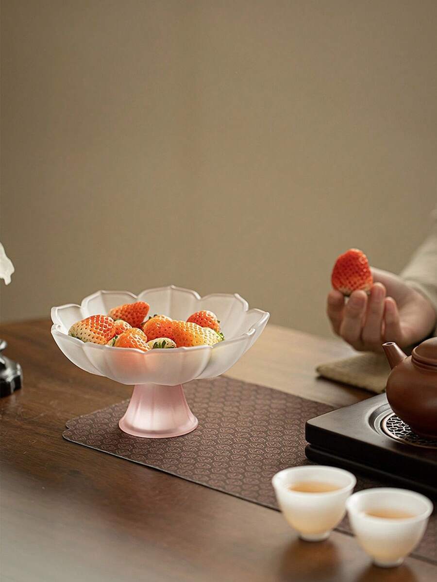 1 đĩa chân cao hình hoa sen hồng, khay đựng trà/tráng miệng chân cao cổ điển, đĩa đựng trái cây/đồ ăn nhẹ sử dụng tại nhà - Màu Hồng baby - Xem 1