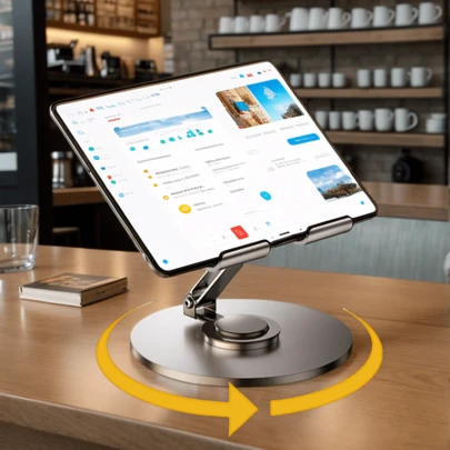 360°旋转可调节金属折叠平板电脑支架，兼容Pro 9.7、10.5、10.9、11、Mini 4/3/2平板电脑、Kindle、电子阅读器（深灰色）。也兼容、安卓手机。生日礼物、送给家人朋友的手机支架、手机配件。