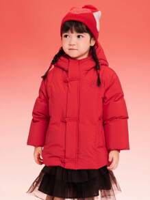 Balabala 男孩和女孩中式羽绒服传统连帽冬季 2024 外套 - 中國紅 - 查看 3