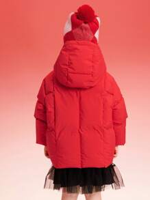 Balabala 男孩和女孩中式羽绒服传统连帽冬季 2024 外套 - 中國紅 - 查看 4