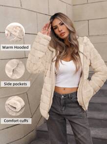 Women's Faux Fur Coat With Hat And Pockets, Perfect For Fall And Winter - Soft Blend Fabrics