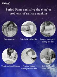 10 piezas/paquete, Toallas sanitarias nocturnas, Talla grande, Ropa interior para el período, Bragas absorbentes, Toallas sanitarias con estilo de ropa interior, Para uso nocturno - Blanco - Ver 6