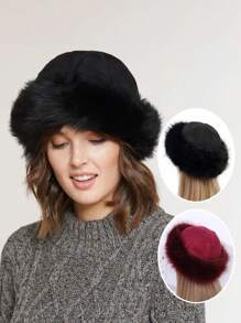 1pc Mongolian Thermal Lined Faux Fur Warm Winter Fur Hat, Fashionable Bucket Hat Suitable For Cold Days, Daily, Casual And Outdoor Wear - Burgundy - View 10