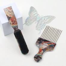 2件装钢针插梳油头梳套装男士造型梳复古油头刷胡须刷 - 彩色 - 查看 6