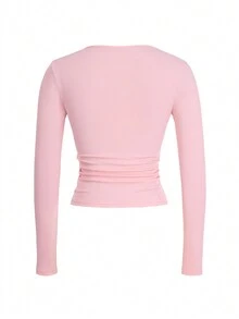 女式 Y2K 性感纯色蕾丝拼布长袖修身衬衫