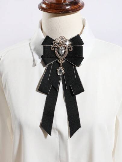1pc Women's Casual Solid Shiny Rhinestone Cross Decor Vintage Bow Brooch, Multipurpose Scarf Corsage, Suitable For School, Parties, Stage Performance, Hosting
