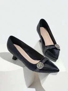 女士性感优雅高跟派对鞋，尖头细高跟鞋，带水钻装饰，亮面黑色高跟鞋，适合夜店、秋冬季户外活动 - 黑色 - 查看 6