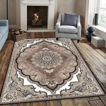 1pc Bohemian Vintage Floral Pattern Square Area Rug, For Bedroom And Living Room Decor, Indoor Use Home Decor Floor Mats Carpets Bathroom Kitchen Decor - Khaki - View 4
