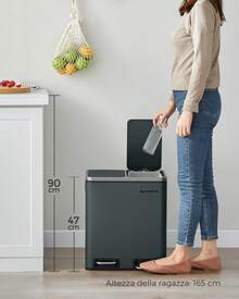 SONGMICS Cestino da Cucina, Doppio Secchio 2 x 15L per Raccolta Differenziata, Pattumiera a Pedale, Coperchi a Chiusura Morbida per Piccole Famiglie, Acciaio, Argento e Nero/Grigio Verdastro/Nero/Bianco/Beige Sabbia e Nero Inchiostro - verde grigio - Visualizzare 6