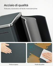 SONGMICS Cestino da Cucina, Doppio Secchio 2 x 15L per Raccolta Differenziata, Pattumiera a Pedale, Coperchi a Chiusura Morbida per Piccole Famiglie, Acciaio, Argento e Nero/Grigio Verdastro/Nero/Bianco/Beige Sabbia e Nero Inchiostro - verde grigio - Visualizzare 2