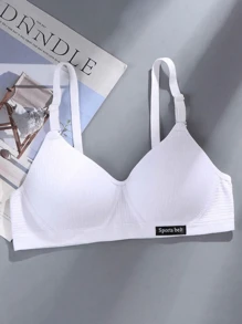 2pcs/Set Teen Girl Seamless Non-Underwire Sports Bra, Comfort Letter Graphic