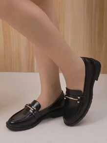 Women's Flat Loafers Slip-On Comfortable Versatile Classic Oxfords - Black - View 5