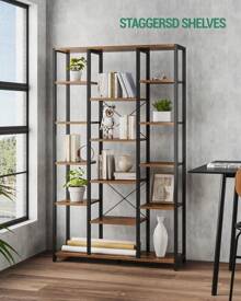 HaluPeit Bookshelf, Standing Shelf With 6 Els And 15 Shelves, Adjustable Open Shelves, For Living Room, Office, Bedroom, 30 X 70 X 170 Cm - 鏽棕色 - 查看 3