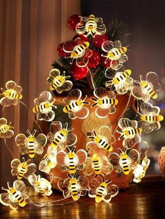 1条1/2/3米10/20/30颗LED蜜蜂铜线仙女灯串，动物主题可爱迷你灯串，适用于婴儿房、派对、婚礼、圣诞节、感恩节、家居装饰、壁炉、楼梯扶手、窗帘等，四季皆宜，电池供电（不含电池）