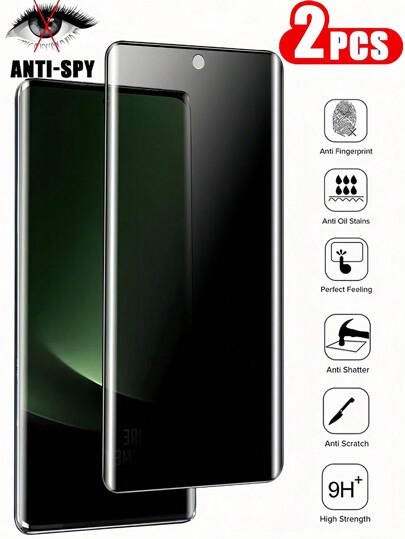 2PCS 9H 3D Curved Anti Spy Tempered Glass Film Compatible With Samsung Galaxy/Compatible With Xiaomi/Redmi/Compatible With Huawei/Honor/POCO// Magic 5 6 Lite Reno Realme Note 15 14 Pro No Bubbles, Super , Sturdy Packaging Box And Quality,Privacy Screen Protectors Full Coverage Display Guard Glass Film[Fingerprint Unlocking Not Supported]