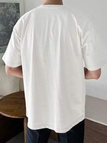 Basic Oversized Shirt With White Streetwear Print Cotton Mesh For Men And Women - White - View 2