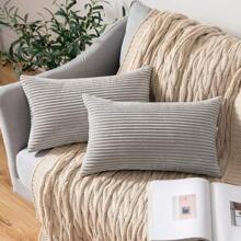 1pc Solid Cushion Cover Without Filler, Light Grey Corduroy Throw Pillow Case, For Sofa, Couch - Light Grey - View 18