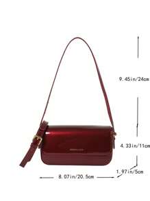Túi màu đỏ tía, Túi đeo vai thời trang cổ điển, Túi vuông nhỏ bằng vải PU, Túi đeo nách thiết kế gương, Túi cầm tay dài, Túi dành cho nữ, Phù hợp cho phụ nữ trẻ, Học sinh, Đi làm, Hẹn hò, Giải trí. - Màu Đỏ Sâu - Xem 3