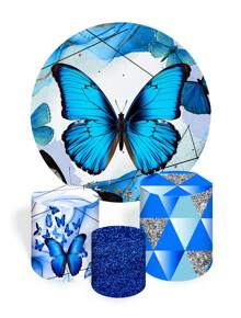 Round Panel Cover Kit + Trio Of Sublimated Cylinder Covers Party Decoration Blue Butterfly Glitter - 查看 2