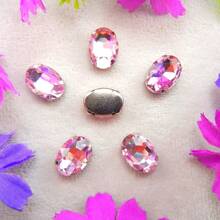 Oval Elliptical Shape Glass Non-AB Normal Colors Fancy Ellipse Shiny Handmade Sliver Gold Metal Claw Base, Sewing Crystal Hand Sewn Rhinestone Decoration Beads Flat Back With Holes Gems DIY Accessories Sew On Stones Strass For Decorating Clothes, Dress, Bags, Shoes, Brooches, Earrings, Handicrafts.