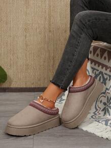Women's Fur Lined Slippers Cozy And Durable - Non-Slip Outdoor Comfort With Thick Soles, Platform Snow Boots For Winter