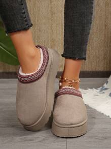 Women's Fur Lined Slippers Cozy And Durable - Non-Slip Outdoor Comfort With Thick Soles, Platform Snow Boots For Winter