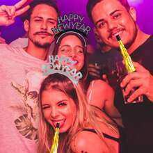 6pcs/12pcs/24 Pieces New Years Eve Party Supplies 2025, Happy New Year Headband Tiara, Metallic Fringed Noise Makers Gold Sliver For Adults