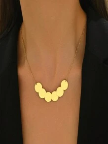 1 件简约复古几何金属光滑锁骨链不锈钢圆形吊坠项链，适合日常佩戴 - 圓片吊墜項鍊 - 查看 1