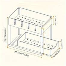 HOUSHELIF 1 pieza Organizador y almacenamiento bajo el fregadero en blanco, organizador de cesta de gabinete corredizo de 2 niveles con ganchos, almacenamiento resistente a la oxidación para espacios estrechos en baño, cocina y oficina.