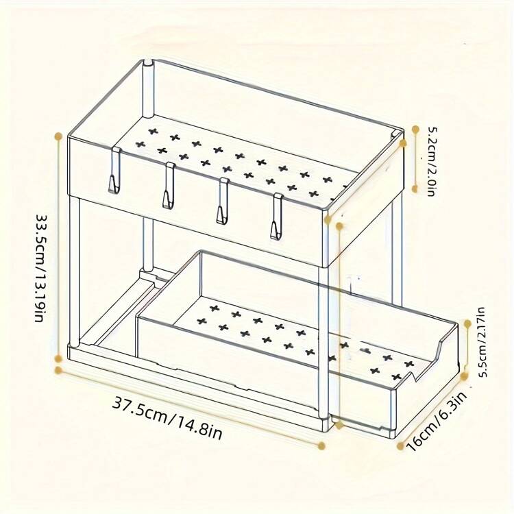 HOUSHELIF 1pc White Under Sink Organizers And Storage,2-Tier Sliding Cabinet Basket Organizer With Hooks,Rust-Proof Storage For Narrow Spaces Bathroom &Kitchen&Office. - White - View 4