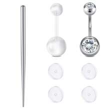 Bộ trang sức rốn bằng thép không gỉ 7 món Thép không gây dị ứng, Không nhiễm từ, Dễ vệ sinh, Bao gồm khuyên rốn, thanh rốn, kim rốn - Nhiều màu - Xem 8