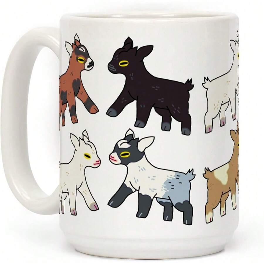 Taza de café de cerámica con cabra - Tazas lindas de cabrito para amantes de las cabras, taza de café con estampado de cabra por ambos lados, tazas de café de novedad a prueba de lavavajillas con diseño de cabra, tazas de café para regalos de amantes de las cabras, 15oz - 1 - Ver 1