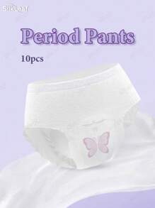 10 piezas/paquete, Toallas sanitarias nocturnas, Talla grande, Ropa interior para el período, Bragas absorbentes, Toallas sanitarias con estilo de ropa interior, Para uso nocturno - Blanco - Ver 1