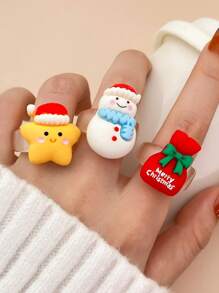 1 Nhẫn xếp chồng hoạt hình dễ thương theo chủ đề Giáng sinh có hình tuần lộc ông già Noel bằng nhựa thích hợp cho các dịp hàng ngày và tiệc tùng - Bộ sưu tập quà tặng ngày lễ - Nhiều màu - Xem 3