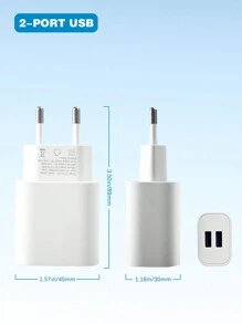EU Standard White Dual USB Charger 2.4A Quick Charging Plug Adapter Dual Port For Smartphone, Compatible With Apple, Suitable For Smart Phones And Devices Suitable For Travel, Office, Dorm, And Home Multi-Port Nan Fast Charging - EU C Type Plug(220-240V) - View 2
