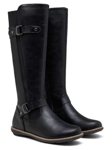 Women's 9656 Knee-High Boots Fashion Riding Boots With Buckle - 黑色 - 查看 1