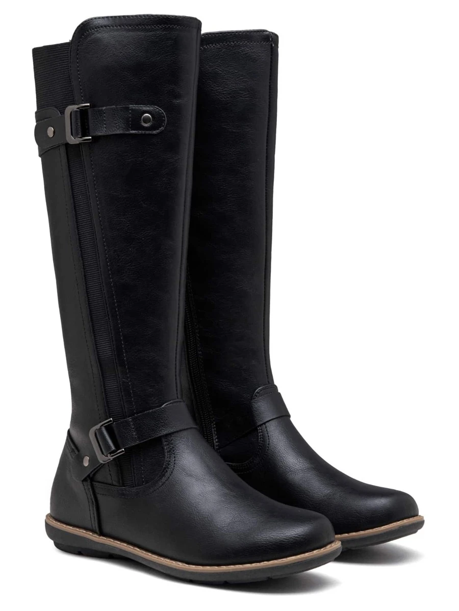 Women's 9656 Knee-High Boots Fashion Riding Boots With Buckle - 黑色 - 查看 1