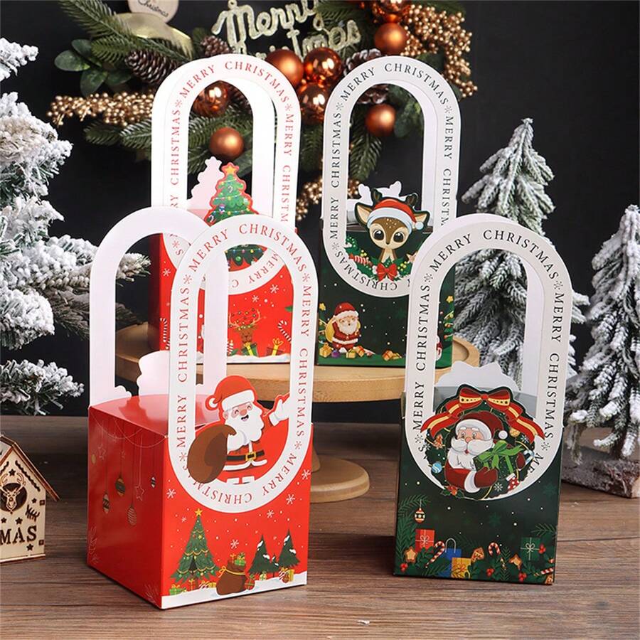 4 hộp/bộ hộp đựng táo Giáng sinh, hộp đựng kẹo, hộp đựng táo, hộp quà Giáng sinh cho đêm Giáng sinh - Nhiều màu - Xem 1