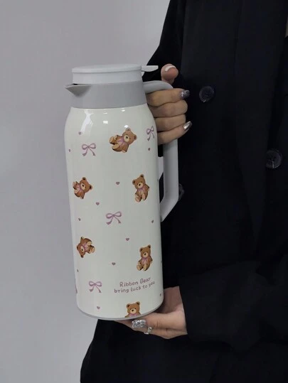 1pc 1500ml/50.74oz Butterfly & Bear Design Thermal Carafe, Double Wall Stainless Steel Insulated Coffee Pot, Suitable For Office, Home, Outdoor, Restaurants, Holidays And Birthday Gifts Water Bottle