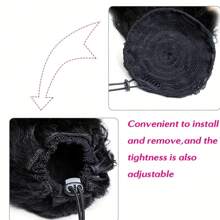 女士夹入式抽绳波浪马尾辫接发，100% 真人头发，适合所有用户的百搭基本款，天然丰盈增强剂 - Natural Black - 查看 6