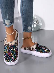 女士新款豹纹彩色亮片厚底拖鞋，高端时尚家居拖鞋 - 彩色 - 查看 5