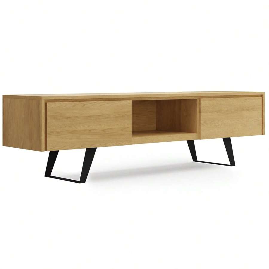 Simpli Home Lowry 72 Inch Oak TV Media Stand Solid Acacia Wood Industrial Storage Cabinet - 彩色 - 查看 1