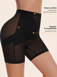 1 件全新女式撞色网眼高腰塑身收腹短裤 - 黑色 - 查看 3