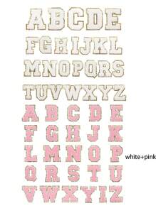 26pcs Blue Felt Fabric Iron-On Letter Patches With Gold Border For Clothing Accessories, DIY Crafting, Sewing