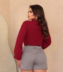 Women's Tailored Short Skirt With Leather Belt Summer 2024 - Xám - Xem 2