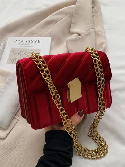 简约刺绣天鹅绒小方形单肩包斜挎包