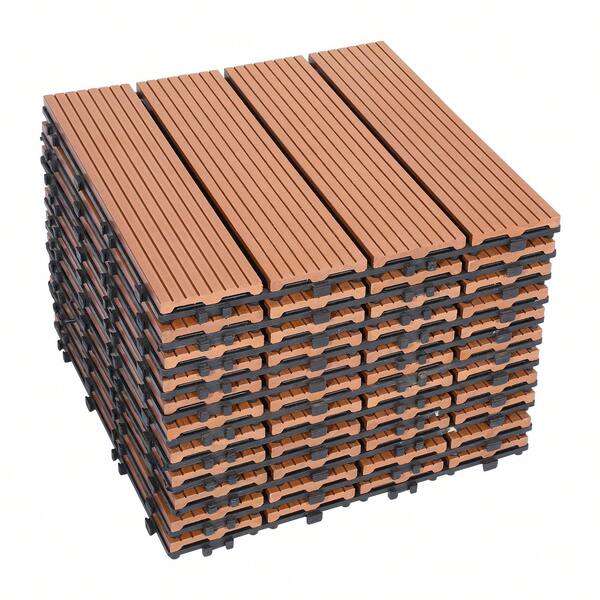 Cecaylie Terrassenfliesen Klickfliesen in Holzoptik, WPC Fliese,30 x 30cm, Braun, 11-55 Stück (1-55m²)